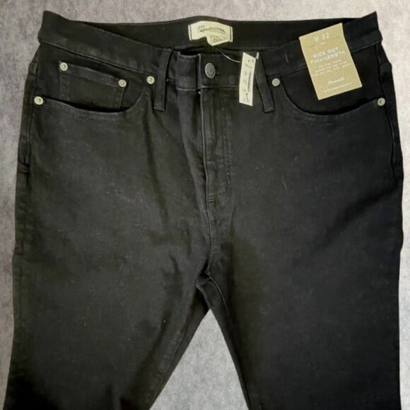 Madewell Jeans Black Mid Rise Kick Out Stretch Denim Womens Size 34 (tag 32) NEW - Picture 3 of 15